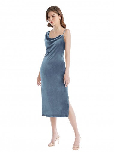 Online Midi Length Asymmetrical One Shoulder Velvet Slip Bridesmaid Dress / Prom Dress