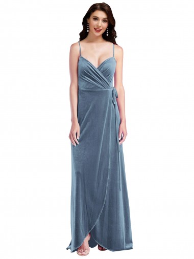 Online Velvet Wrap Maxi Bridesmaid Dress / Prom Dress with Pockets