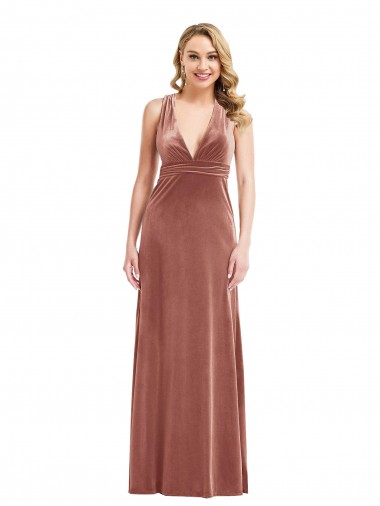 Online Plunging Neckline Formal Velvet Maxi Bridesmaid Dress / Prom Dress with Criss Cross Open Back