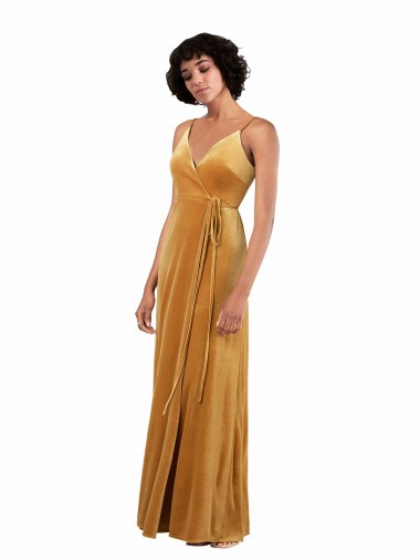 Online Romantic Velvet Floor Length Formal Bridesmaid Dress / Prom Dress with Wrap Detail