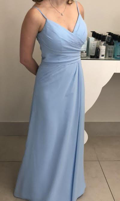 Long Chiffon A-Line Bridesmaid Dress with Criss-Cross Draped Bodice