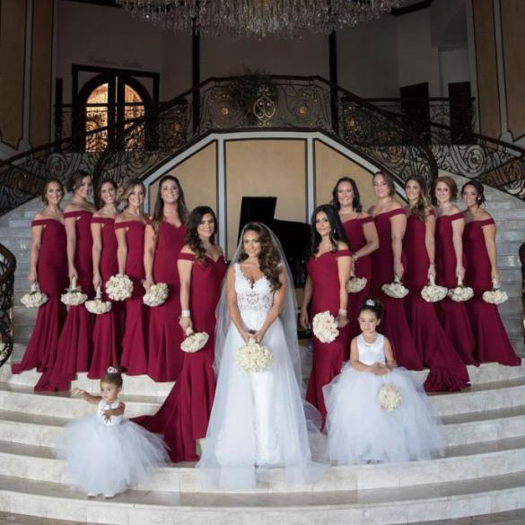 Off the Shoulder Mermaid Long Sweep Train Bridesmaid Dress