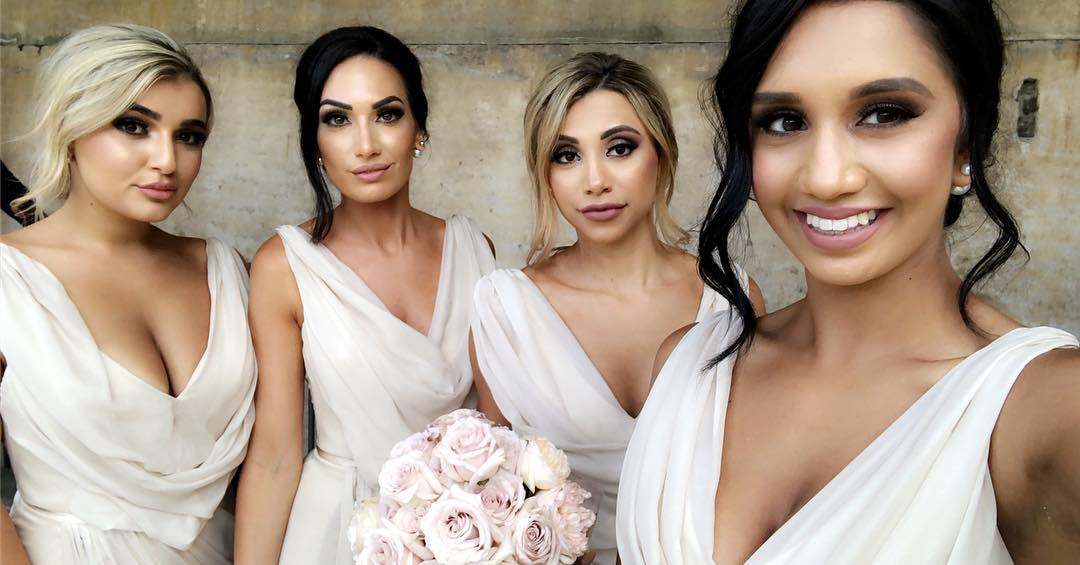 Full Length Luxe Chiffon Long Champagne bridesmaid dresses online with Sexy High Slit and Front Ruffles